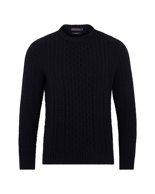 Paul James Knitwear Blue Fisherman's British Wool Johnson Cable Jumper for men