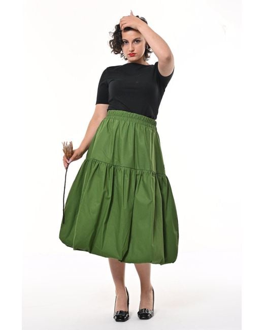 Frock Tales Green Mylar Puffball Midi Skirt