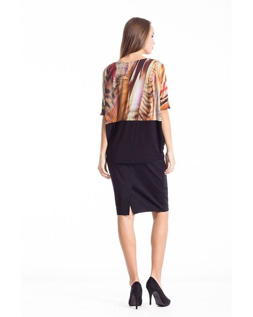 Conquista Orange Abstract Animal Print Top