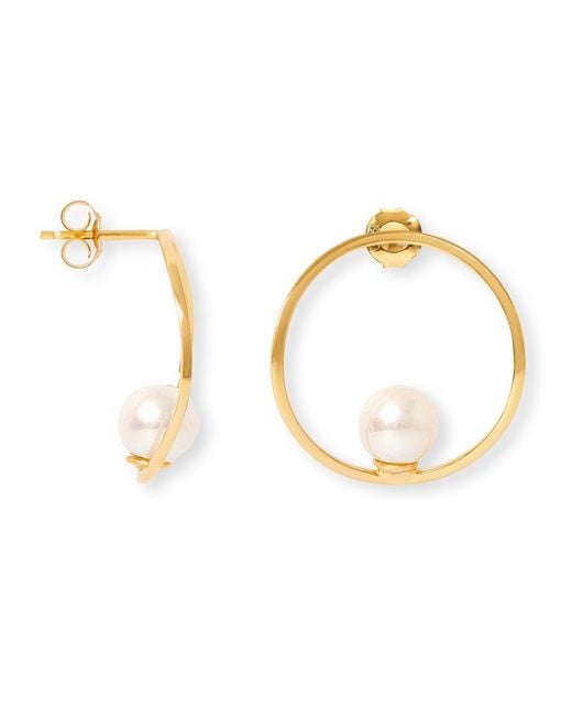 Pearls of the Orient Online Metallic Gratia Large Curved Circle Stud Earrings With Cultured Akoya Pearl