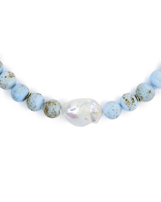 Bombyx House Blue Baroque Pearl & Ceramic Bead Necklace