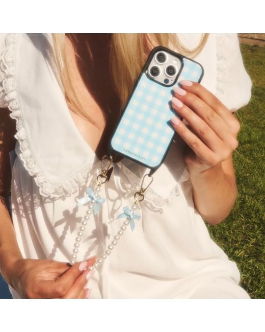 Cordée Cases Blue Gingham Darling Phone Wristlet Set Powder Magsafe