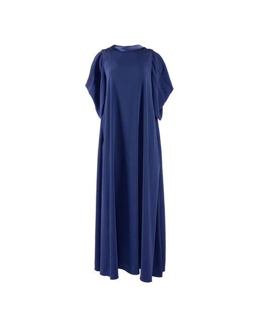 Monessa Joan Blue Full Length Trapeze Dress With Detachable Sleeves