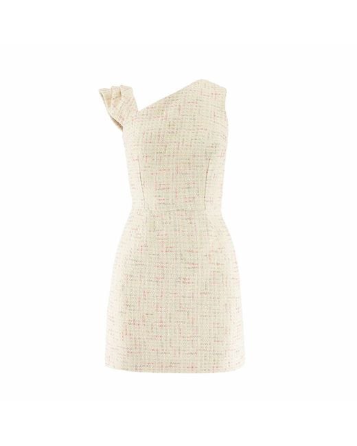 AVENUE No.29 Natural Asymmetric Neckline Boucle Mini Dress