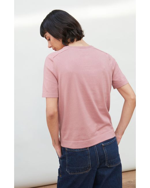 Paul James Knitwear Purple Ultra Fine Cotton Cassie Saddle Shoulder Knitted T-Shirt