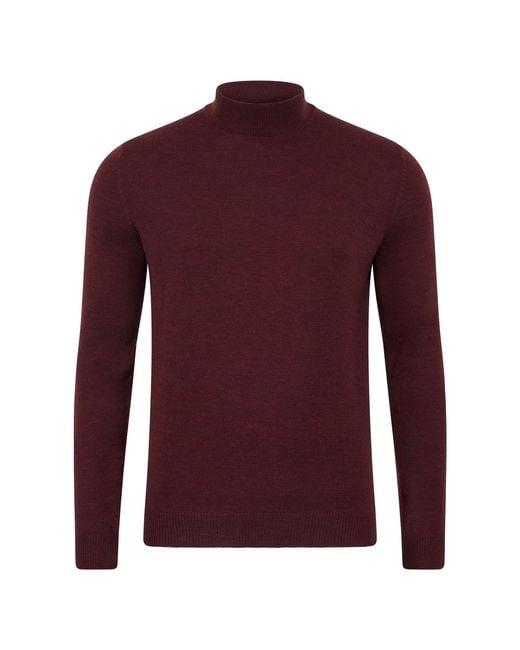Paul James Knitwear Red Extra Fine Merino Wool Mock Turtleneck Shaw Jumper for men