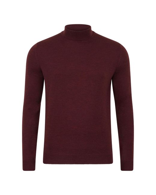 Paul James Knitwear Red Extra Fine Merino Wool Mock Turtleneck Shaw Jumper for men