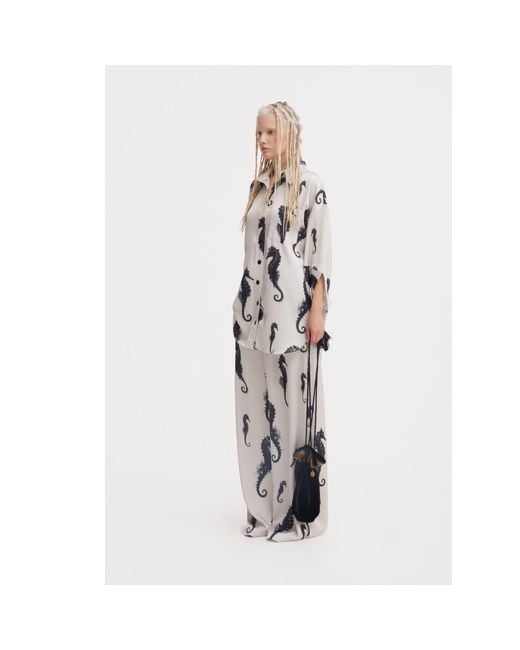 Julia Allert White Seahorse Print Oversized Shirt – Ivory
