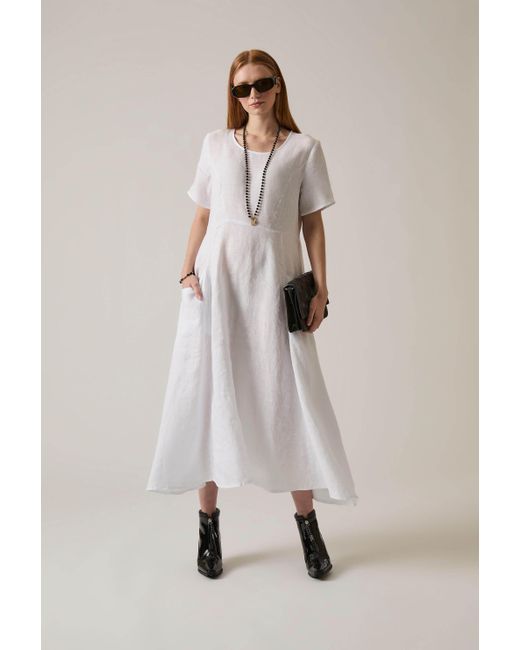 James Lakeland White Linen Pocket Midi Dress