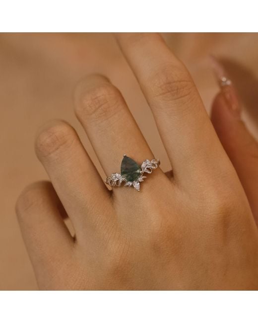 Azura Jewelry New York Green Dewdrop Moss Agate Ring Vermeil