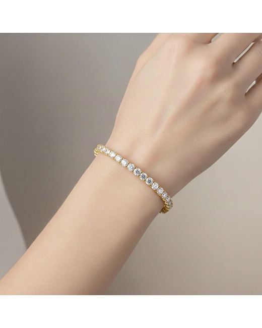 Genevive Jewelry Metallic Genevive Sterling Plated With Clear Cubic Zirconia Tennis Bracelet