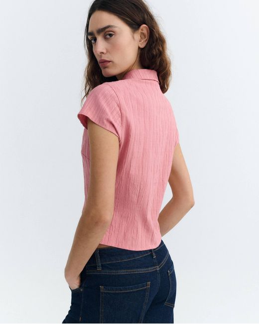 Thinking Mu Pink Slim Popcorn Blouse Kitty