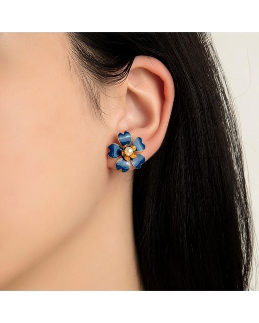 Milou Jewelry Blue Buttercup Flower Earrings