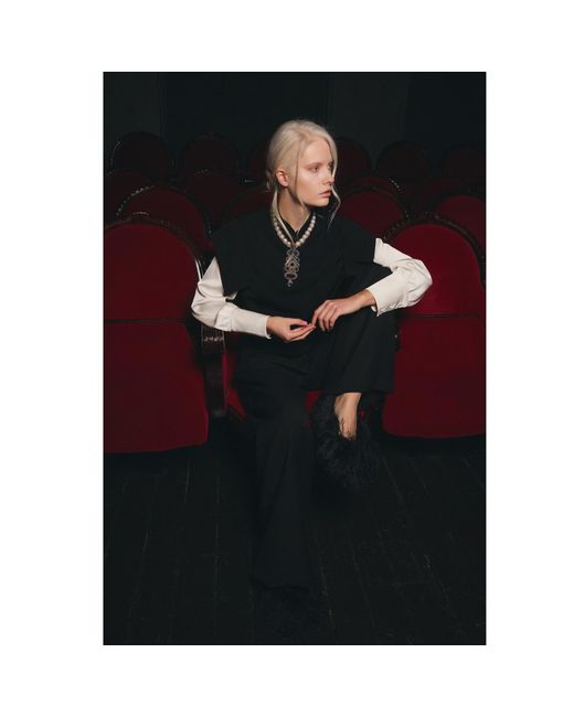 Julia Allert Black Tailored Blazer-Style Blouse With Satin Sleeves