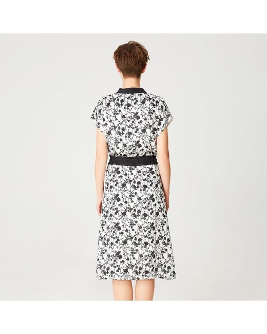 Smart and Joy Black Bi-Material Dress With Monochrome Floral Print And Drawstring Belt
