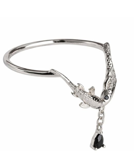 NASI SILVER Metallic Two Wishes Wishbone Ring- Onyx
