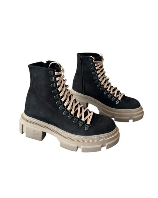 Adrenaline Fashion Black Designer Genuine Leather Chunky Lace-Up Ankle Boots With Sole