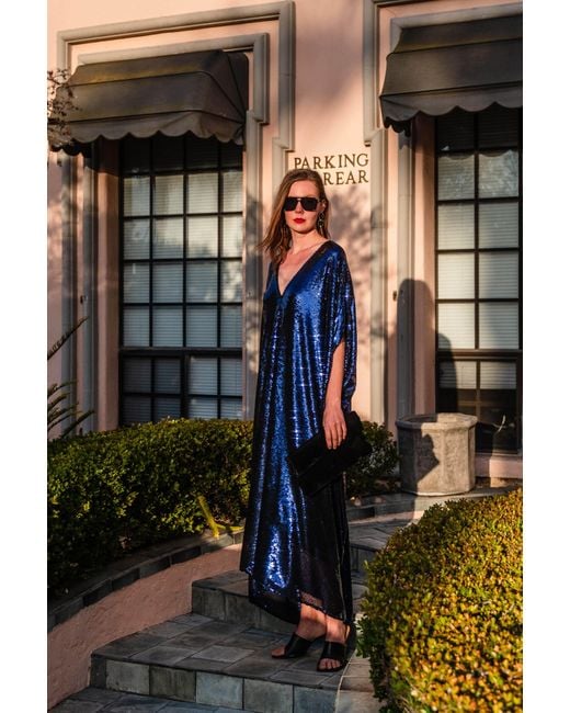 Jennafer Grace Blue Night Sapphire Sequin Caftan Kaftan Dress