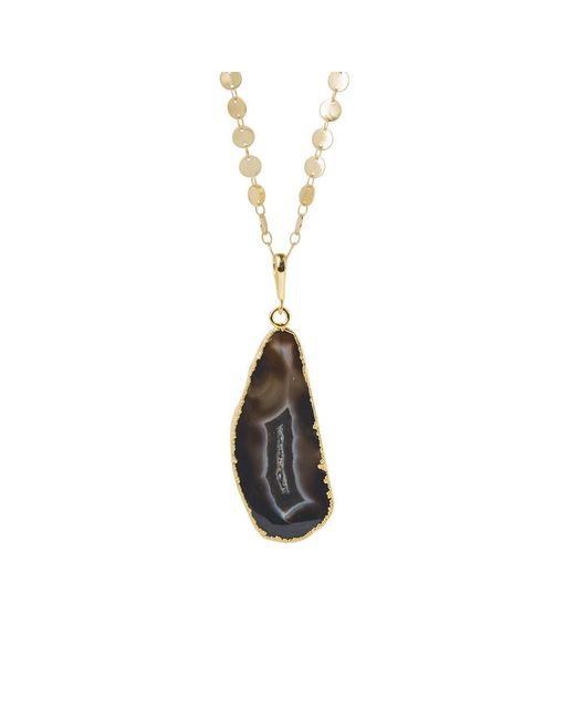YAA YAA LONDON Metallic Ultra Black Grey Agate Super-long Gold Pendant Necklace