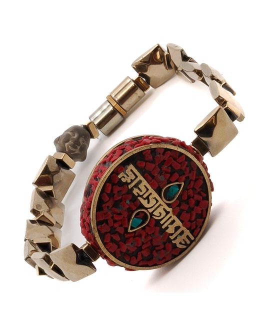 Ebru Jewelry Brown Om Mani Padme Hum Coral Mantra Bracelet