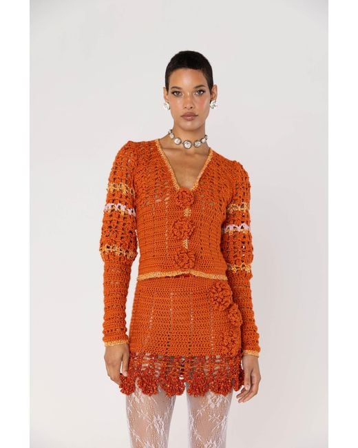 Andreeva Red Chrysanthemum Terracotta Handmade Crochet Mini Skirt