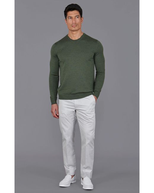 Paul James Knitwear Green Extra Fine Merino Wool Callington Crew Neck Jumper for men