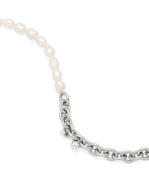 Potoska Metallic Link Pearl Necklace