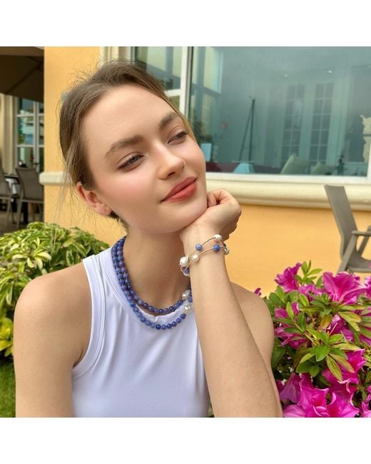 Farra Blue Versatile Jade And Baroque Pearls Double Layer Bracelet