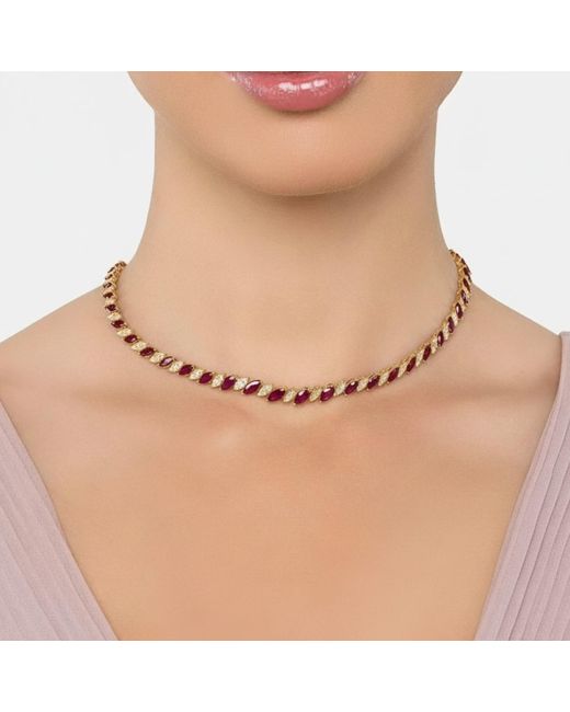 Latelita London Metallic Viscountess Statement Tennis Necklace Ruby