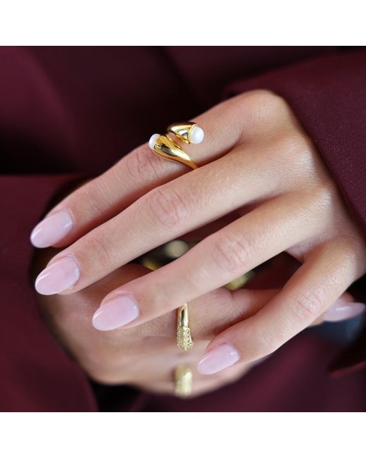 Linda Fiore White Bella Vermeil Ring With Cultured Freshwater Pearls