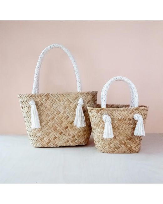 LIKHÂ White Oat Small Classic Tote Bag With Braided Handles