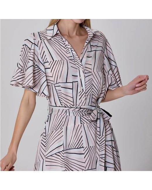 Smart and Joy Gray Neutrals Geometrical Print Shirt-Dress