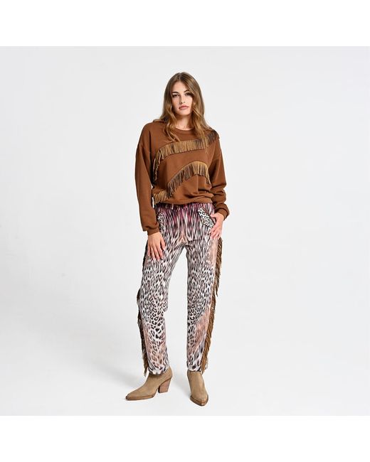 Lalipop Design Brown Sweatshirt With Fringe Details