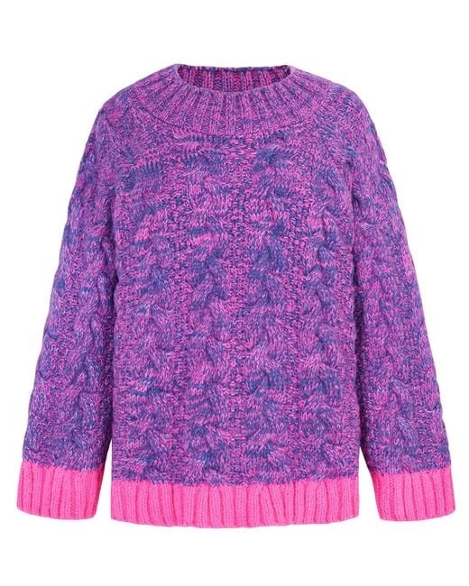 Cara & The Sky Purple Jennie Cable High Neck Balloon Sleeve Jumper