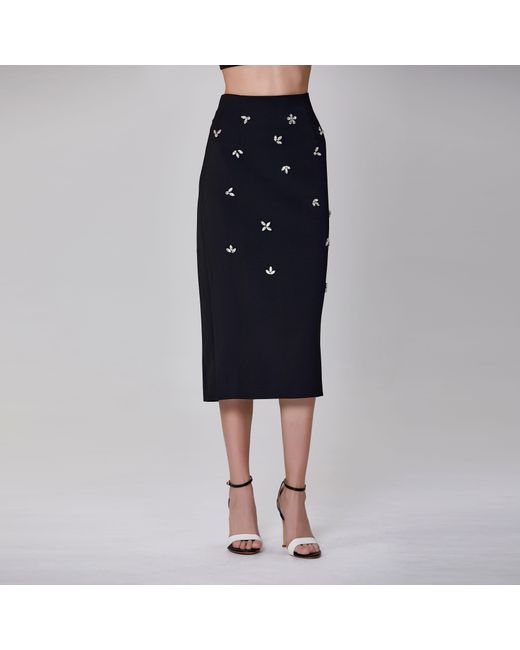 Smart and Joy Black Embroidered Pencil Skirt