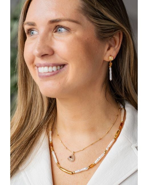 Loni Paul Jewelry Metallic Neutrals Biwa Pearl & Garnet Necklace