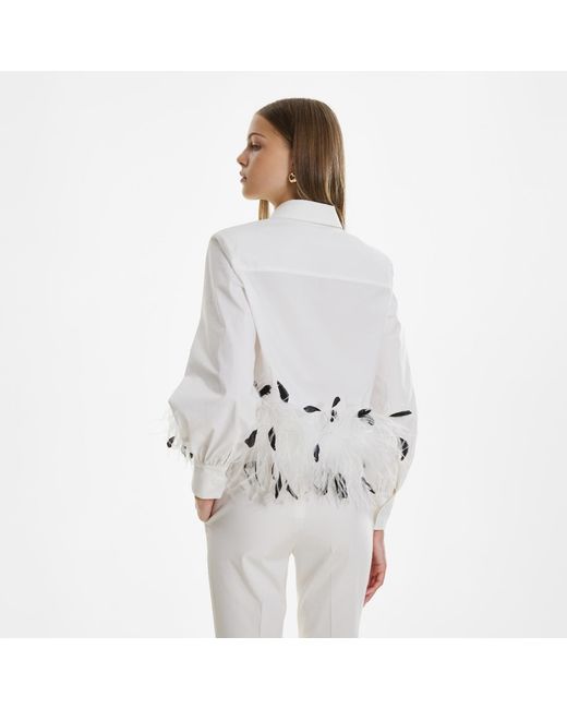 Lita Couture Gray Cropped Feather-Trim Shirt