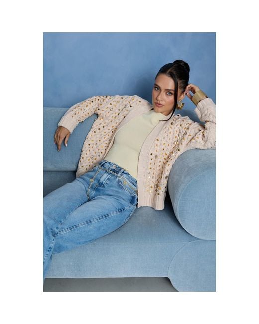 Saachi Natural Deco Cable Knit Cream Cardigan