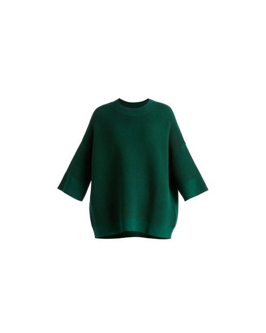 Paisie Green Mock Neck Cropped Sleeve Ribbed Jumper