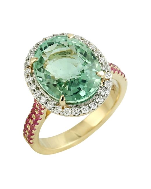 Artisan Metallic Tourmaline, Sapphire & Diamond Halo Ring