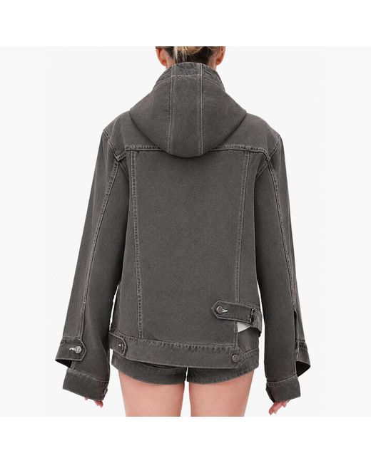 Gao Republic Gray Jacket Hooded Asymmetric Panelled Denim