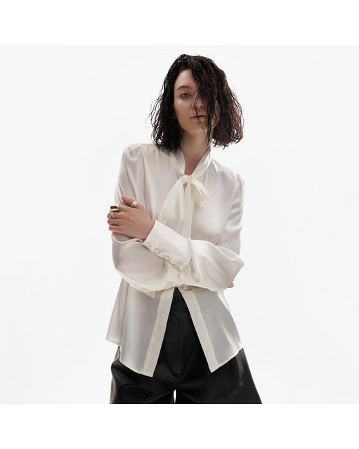 Lita Couture White Silk Pussy-Bow Shirt
