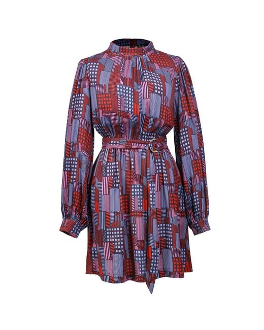 Smart and Joy Blue Graphic Print Short Blouse-Dress