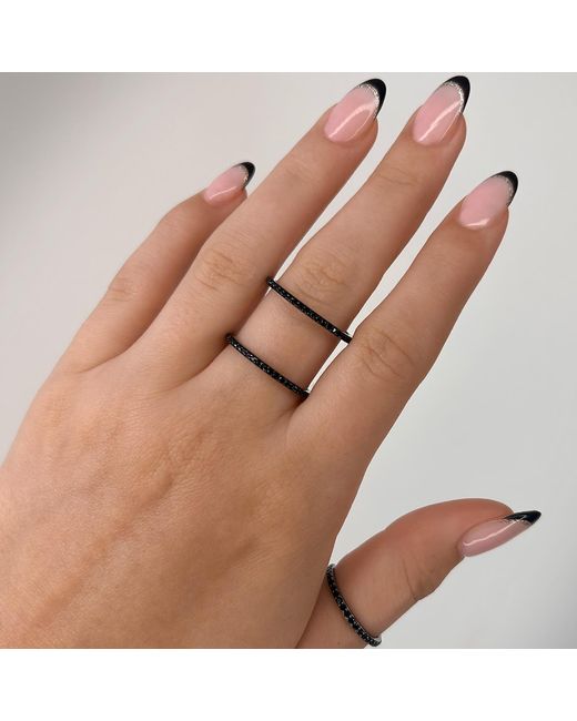 SALLY SKOUFIS Black Layer Ring With Made Cz Diamond Stimulant
