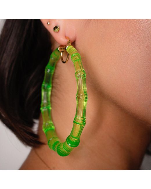 Gold & Honey Green Xl Bamboo Hoop Earrings