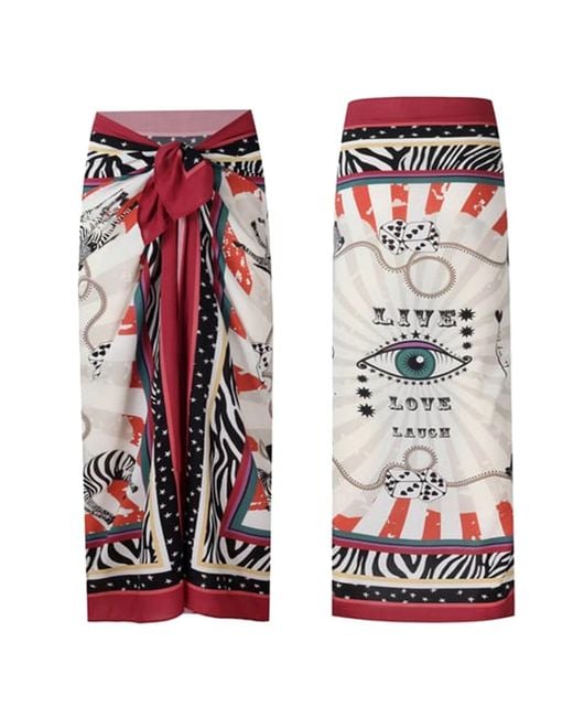 LOVEIST STORE Red Jordi Print Sarong Pareo