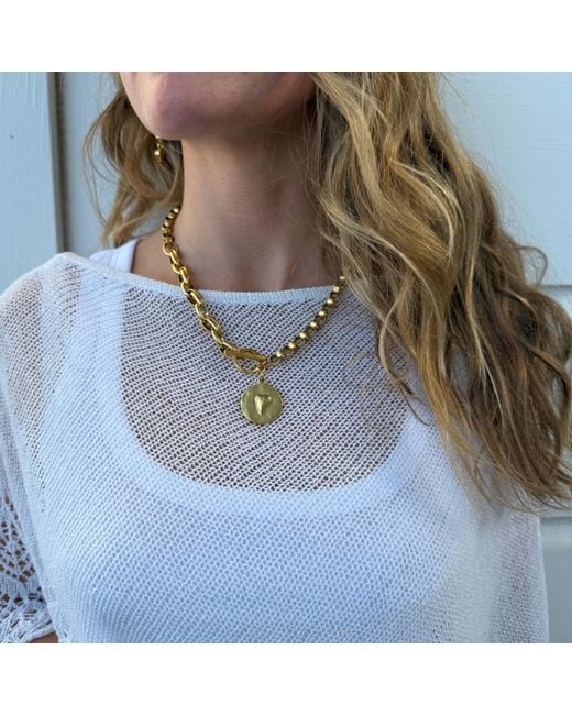 Sccollection Metallic Posey Heart Coin Necklace