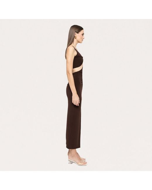 Nissa Brown Cut-Out Jersey Midi Dress