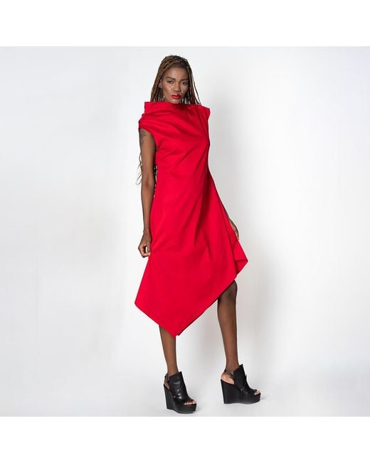 Metamorph Red Elegant Asymmetrical Dress