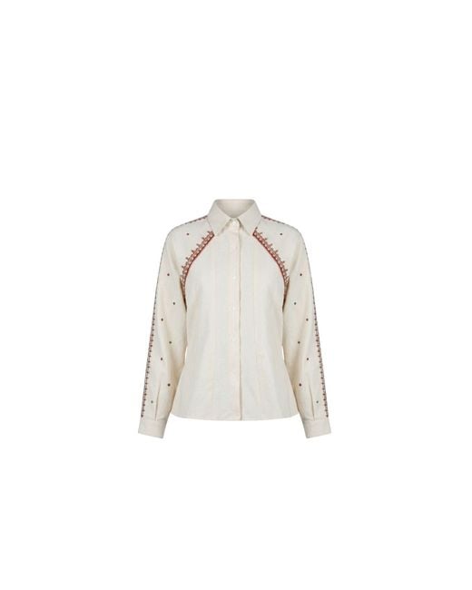 Collected Xx White Neelum Embroidered Panel Shirt